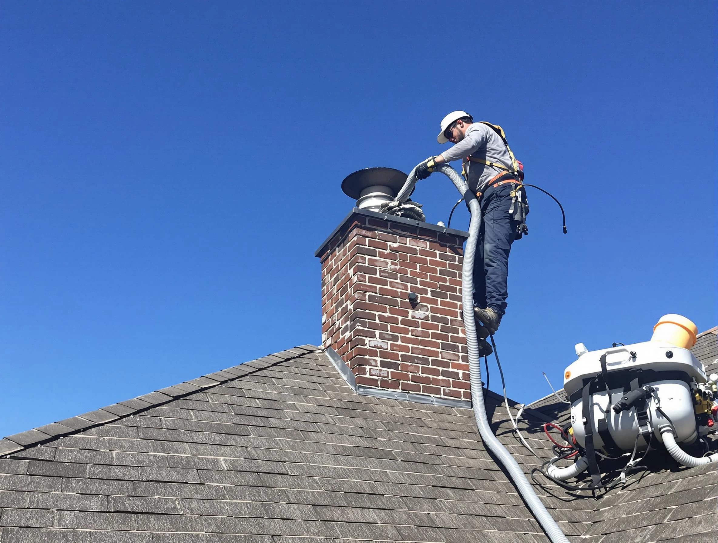 Dedicated Vinings Chimney Sweep team member cleaning a chimney in Vinings, GA