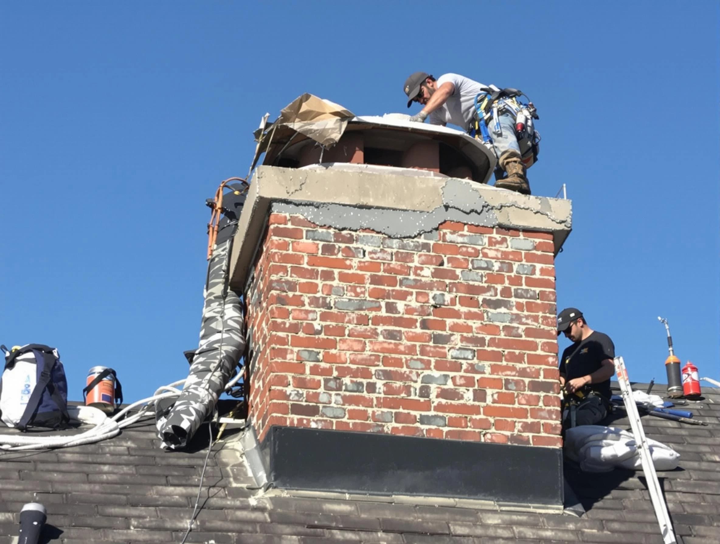 Vinings Chimney Sweep installing a custom chimney crown in Vinings, GA