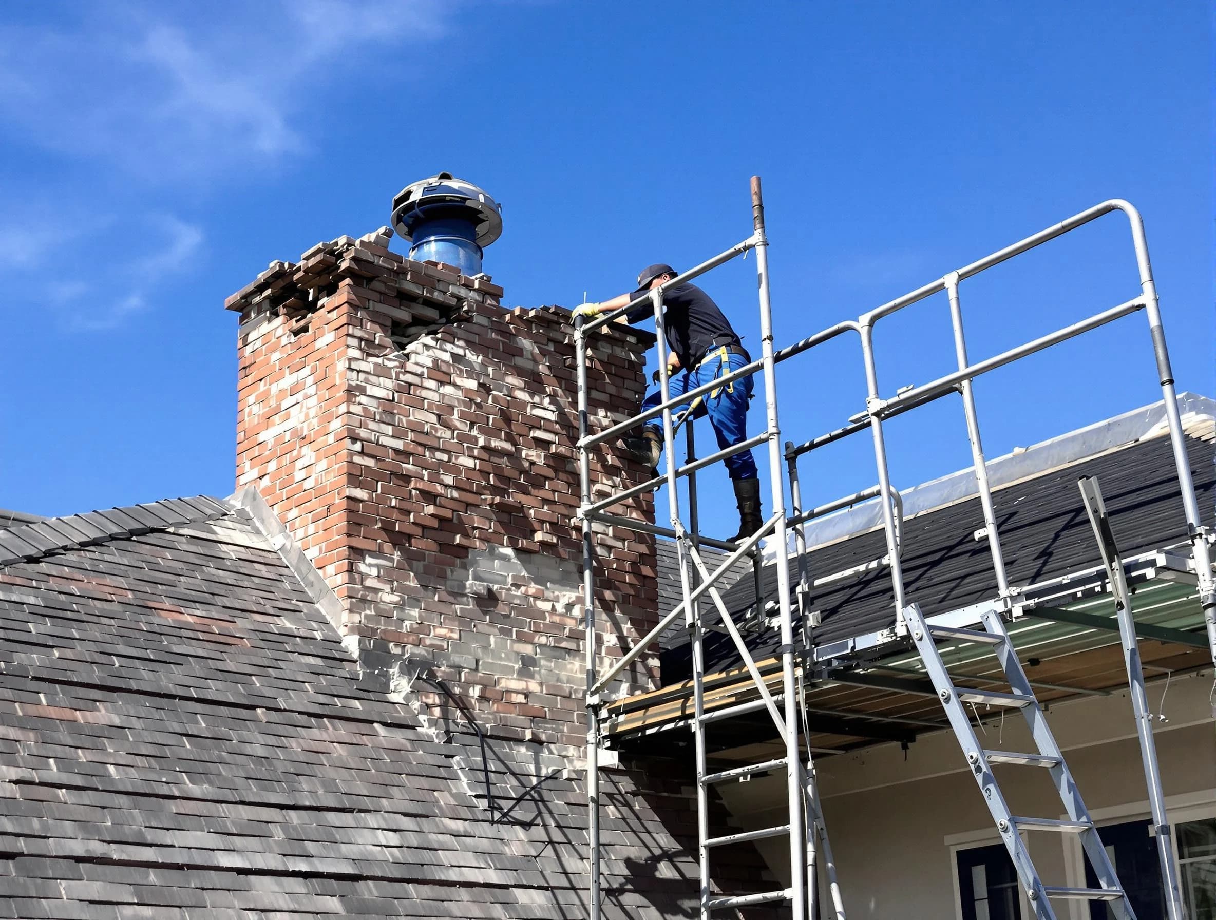 Rebuilding a chimney structure by Vinings Chimney Sweep in Vinings, GA