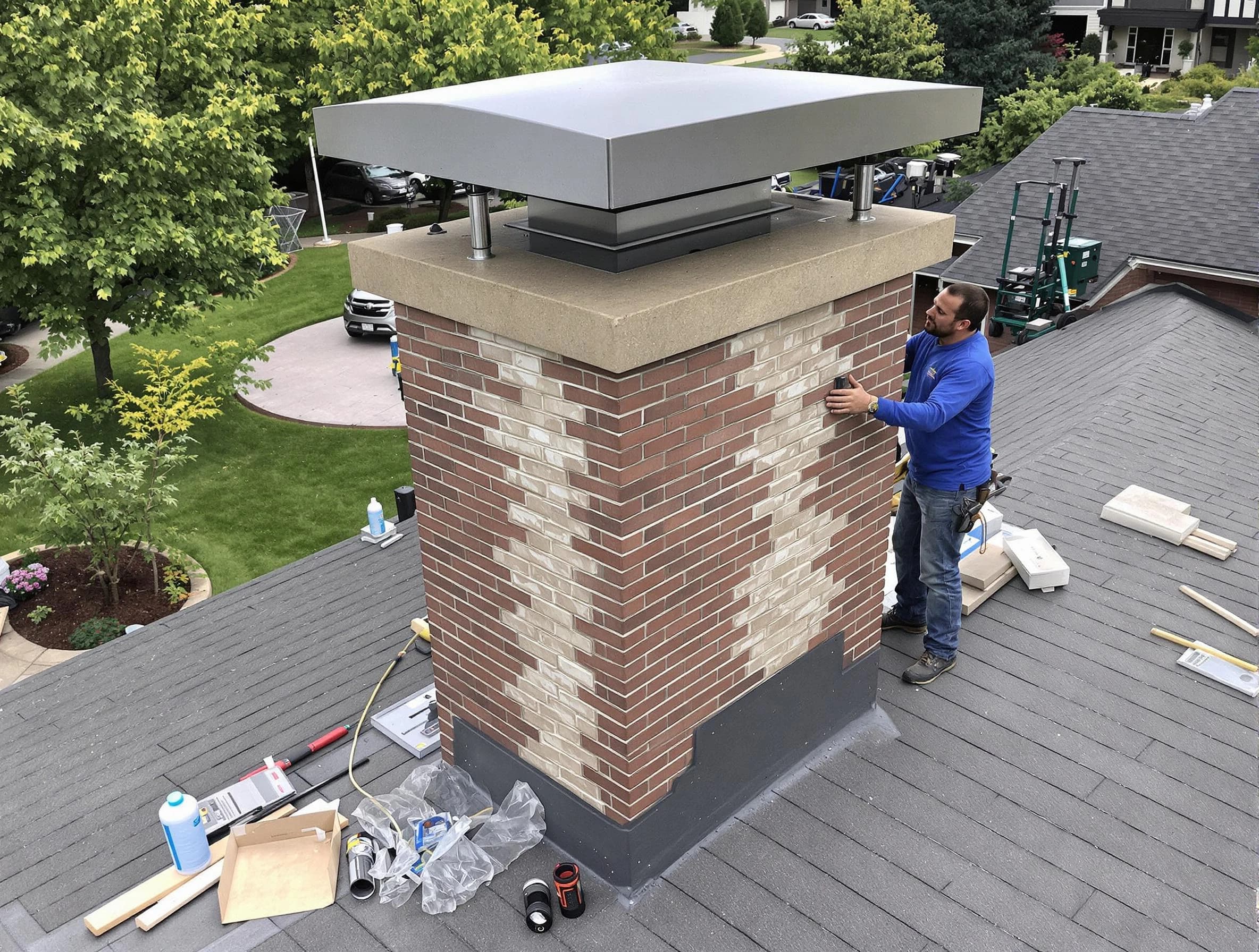 Vinings Chimney Sweep team working on a custom chimney remodel in Vinings, GA
