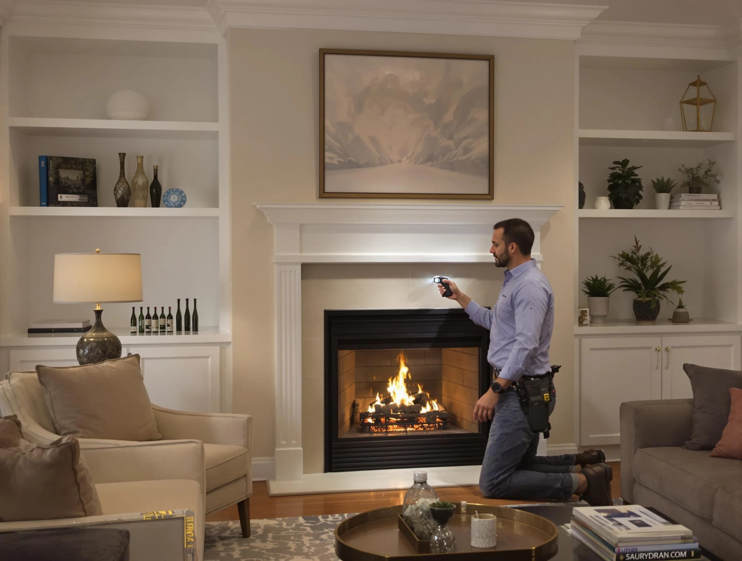 Vinings Chimney Sweep conducting a fireplace safety inspection in Vinings, GA